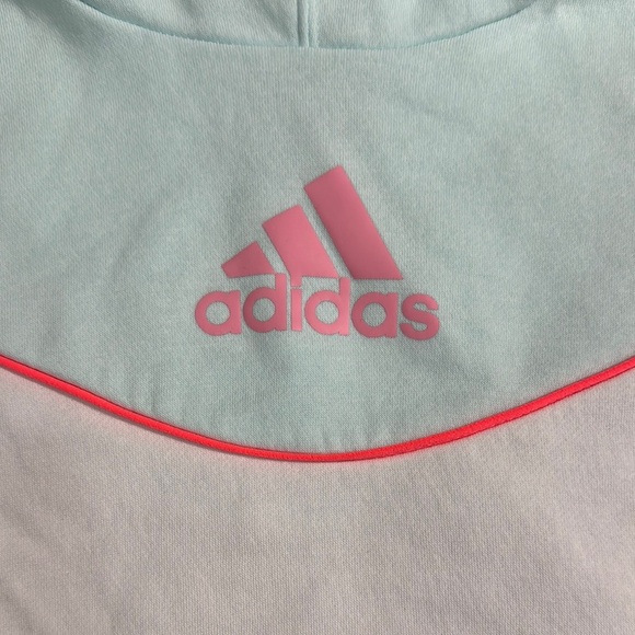 Adidas Women’s Color Block Blue and Pink Cropped Hoodie - Picture 11 of 14